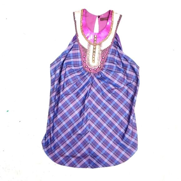 4x$25 a Common threads 100% silk embellished studded sequin plaid sleeveless  Sm - Picture 12 of 12